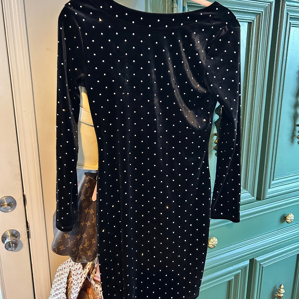 H&M Black Velvet Dress with Silver Dots